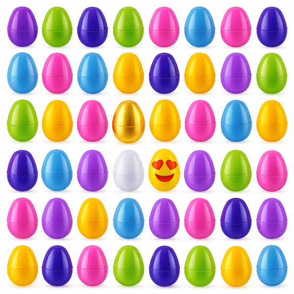 Set of 48 Plastic Easter Eggs in Pastel, Gold, White, and Black 2.25 Inches