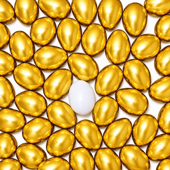 Set of 48 Plastic Eggs: 47 Metallic Gold and 1 Surprise White Egg