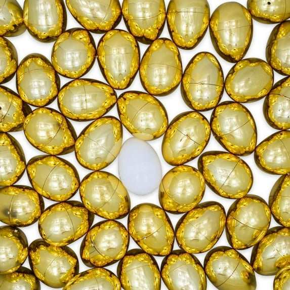 Set of 48 Plastic Eggs: 47 Metallic Gold and 1 Surprise White Egg