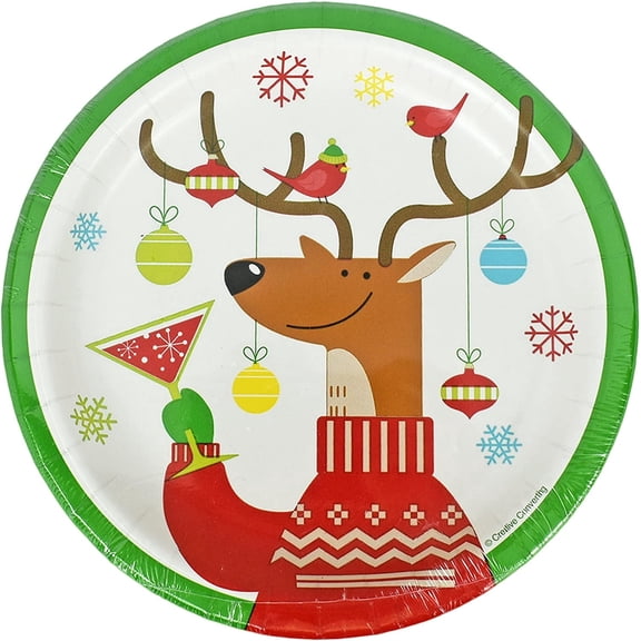 Set of 48 Reindeer Holiday Party Plates! 6.87" Small Plates - Premium Strength Plates!