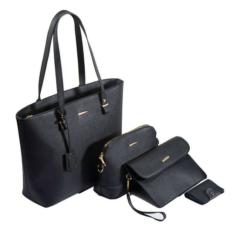 Set of 4pcs Women Fashion Handbags Wallet Tote Bag Shoulder Bag Top Handle  Satchel Purse(Black)