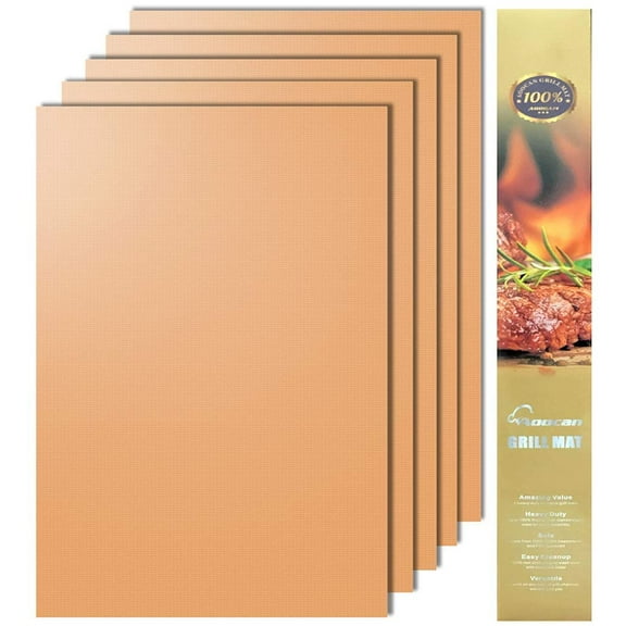Set of 5 (15.75" x 13") - 100% Non-Stick BBQ Grill Mats, Heavy Duty, Reusable, and Easy to Clean - Works on Electric Grill Gas Charcoal BBQ