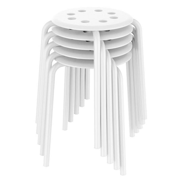 Stackable Bar Stools 5 Pack Backless Plastic Stools with Sturdy Metal Base 17.3in Seat Height for Home Pub Restaurant White