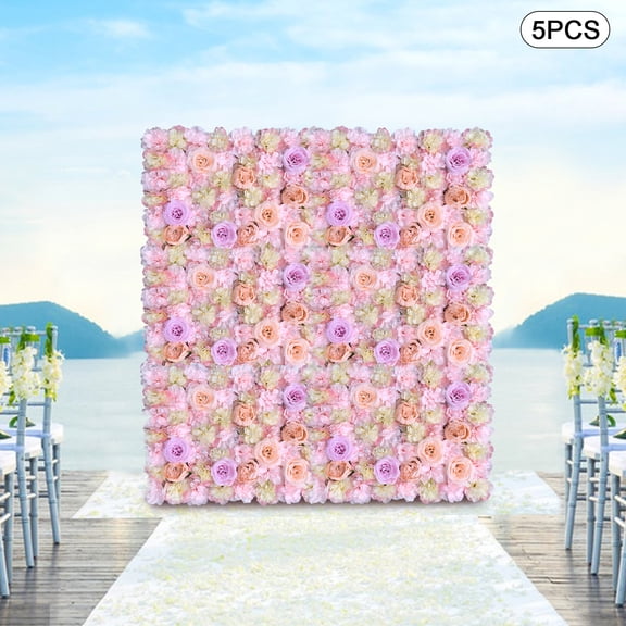 Set of 5 Artificial Flower Wall Panels with Dahlia, Rose & Peony  Realistic Silk Fabric Floral Decor, DIY-Friendly, Durable, Indoor & Outdoor Use