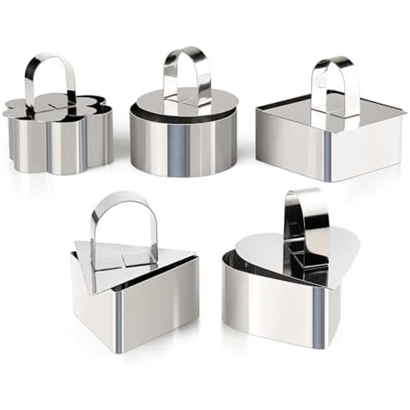 Set of 5 Cake Ring Mold, Stainless Steel 3” Dessert Food Molds with Pushers, Food Cooking Rings for Tuna Tartare, Pancake, Rice