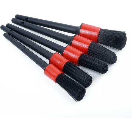 Set of 5 Car Detailing Brush Set, Automotive Detail Brushes for Cleaning Wheels, Interior, Exterior, Leather, Air Vents, Emblems