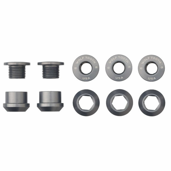 Wolf Tooth 1x Chainring Bolt Set - 6mm, Dual Hex Fittings, Set/5, Gun Metal