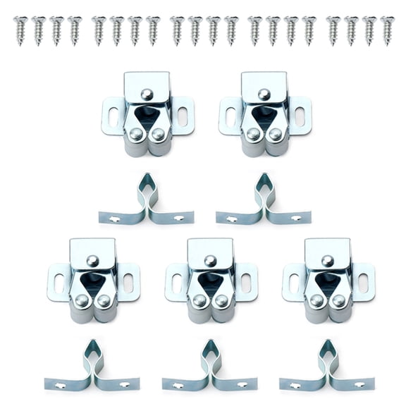 Set of 5 Cupboard Cabinet Door Catches with Screws Twin Roller Closet Catches