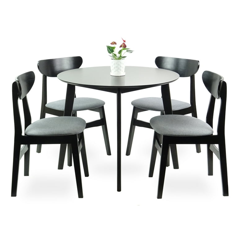 Set of 5 Dining Kitchen Round Table and 4 Yumiko Side Chairs Solid