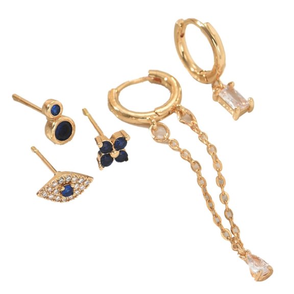 Set of 5 Earrings Crystals Details Comfortable Wear Office Party Accessory