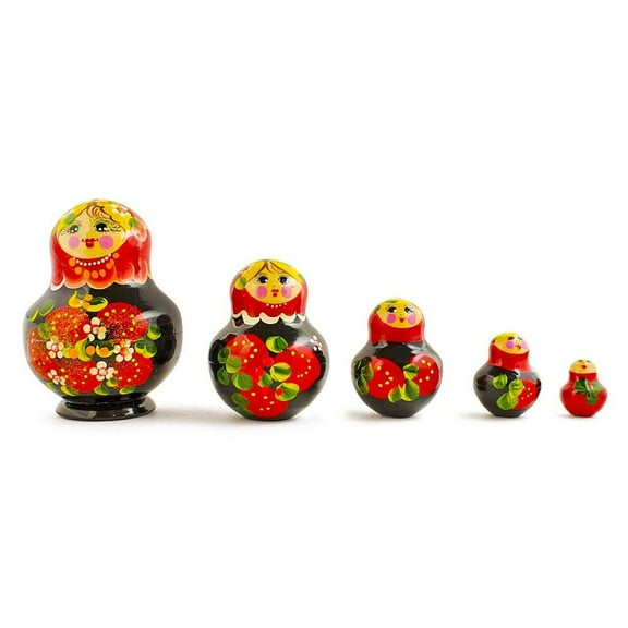 Set of 5 Elena Red Dress Wooden Nesting Dolls 4.75 Inches