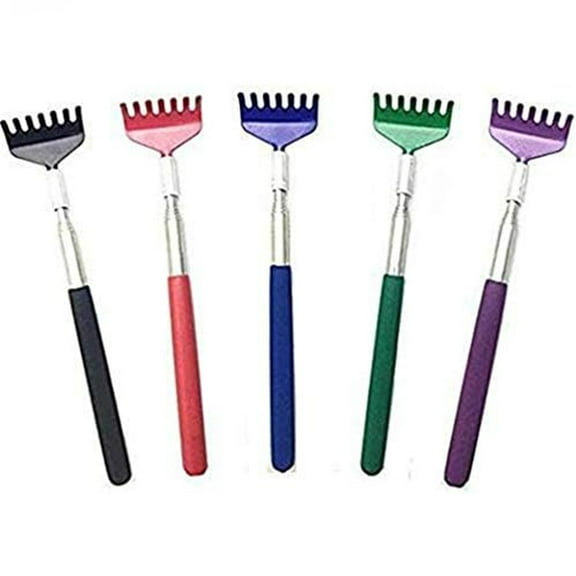 Set of 5 Extendable & Retractable Back Scratchers, Stainless Steel with Non Slip Handle, Extends 26" Inches for Men & Women (Assorted Colors)