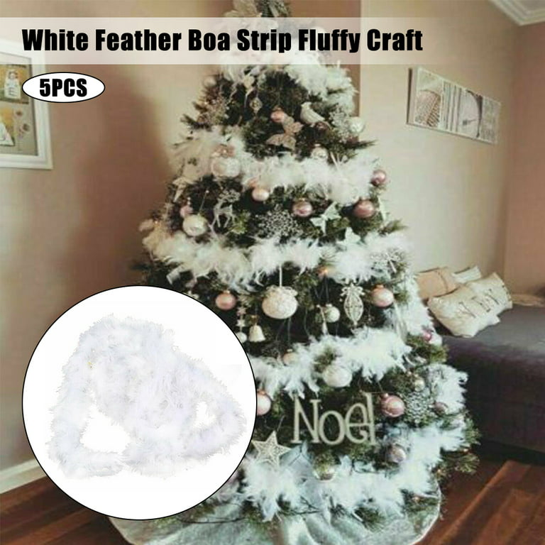 Larryhot White Fluffy Boas Feathers - 80g 2Yards Boas for Party,Christmas  Tree,Concert,Wedding and Home Decoration (80g - White)