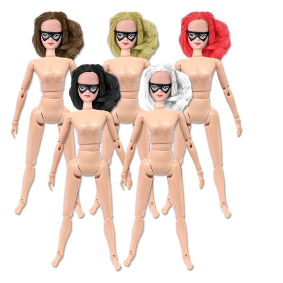 Set of 5 Female Superhero Roto Molded Heads with bodies 8 inch Retro figures