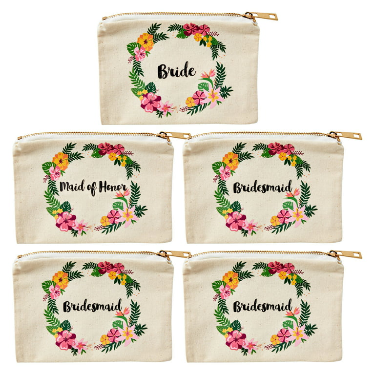 Set of 5 Floral Bridesmaid Makeup Bag Gifts for Wedding Day