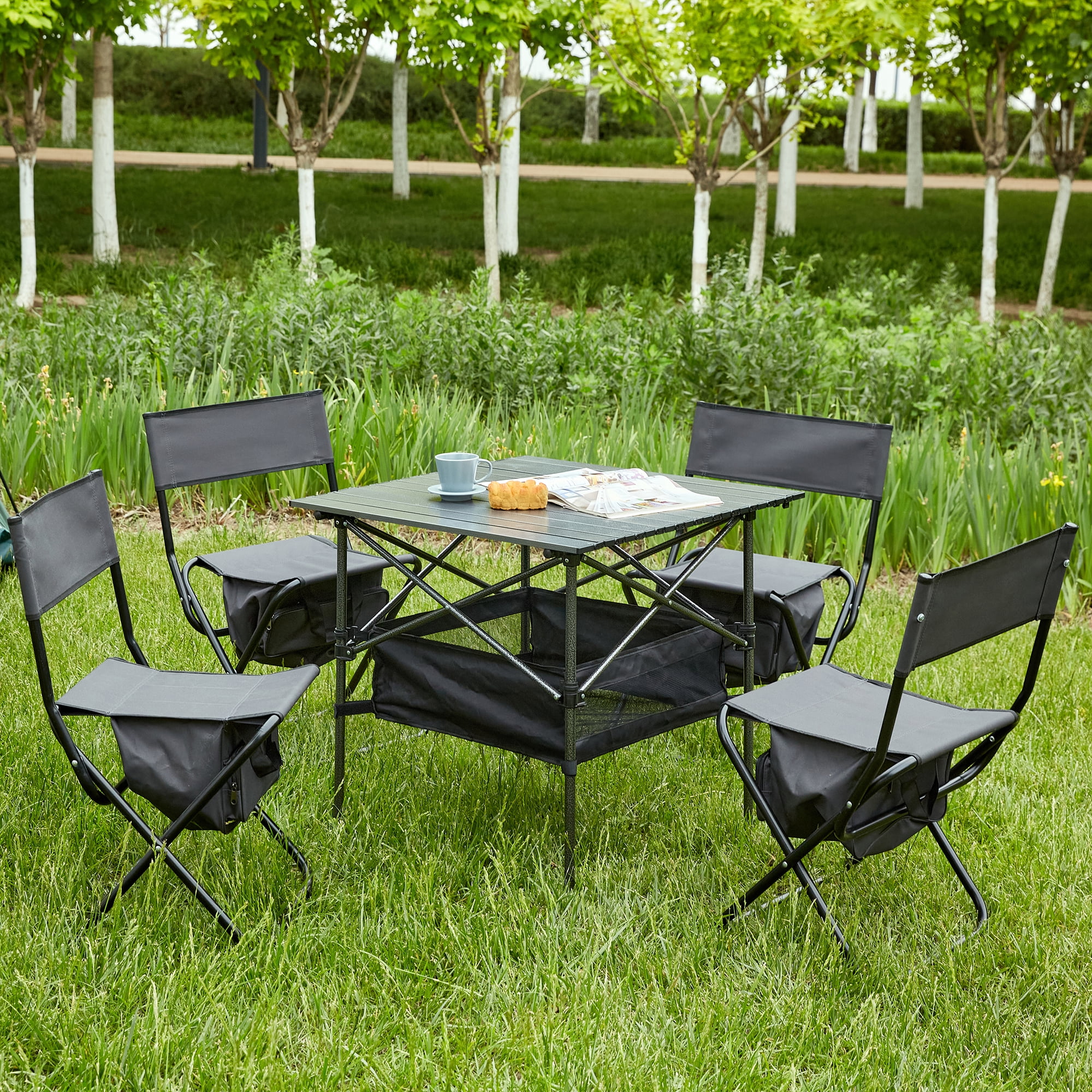 Set Of 5, Folding Outdoor Table And Chairs Set For Indoor, Outdoor