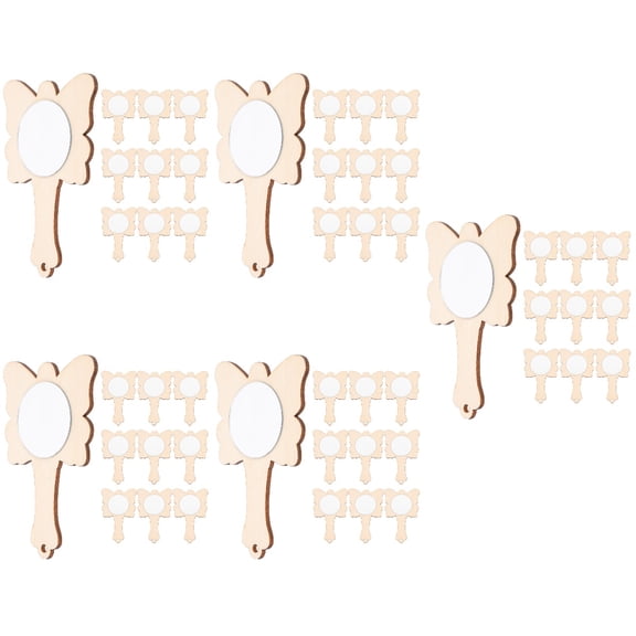 Set of 5 Handheld Make-up Makeup Toys Small Wooden Mirror Child