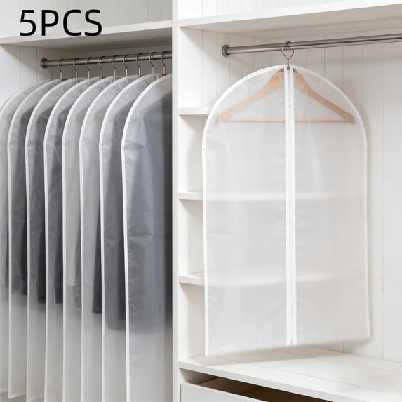 Set of 5 Hanging Garment Storage Bags,Proof Clothing Covers for Closet Organization and Travel, Transparent Suit Bags with Zipper