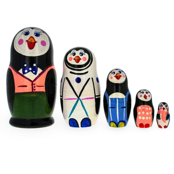 Set of 5 Happy Penguins Nesting Dolls