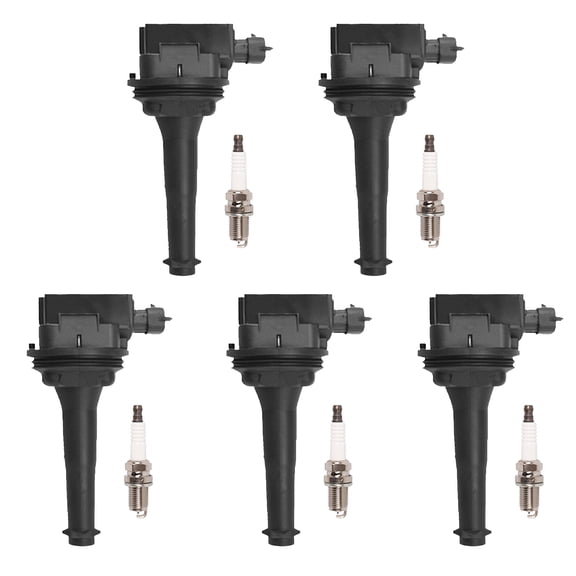 Set of 5 ISA Ignition Coil and Platinum Spark Plugs Compatible with 1999-2004 Volvo C70 2.3L I5 Replacement for UF341