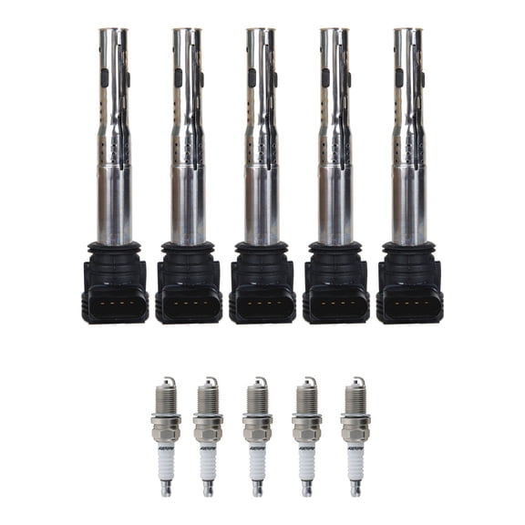 Set of 5 ISA Ignition Coils and Autolite Spark Plugs Compatible with 2016-2017 Volkswagen Tiguan 2.0L Replacement for UF575