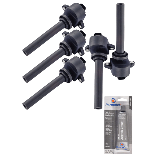 Set of 5 Ignition Coils and Permatex 22058 Dielectric TuneUp Grease Compatible with 2002 Isuzu