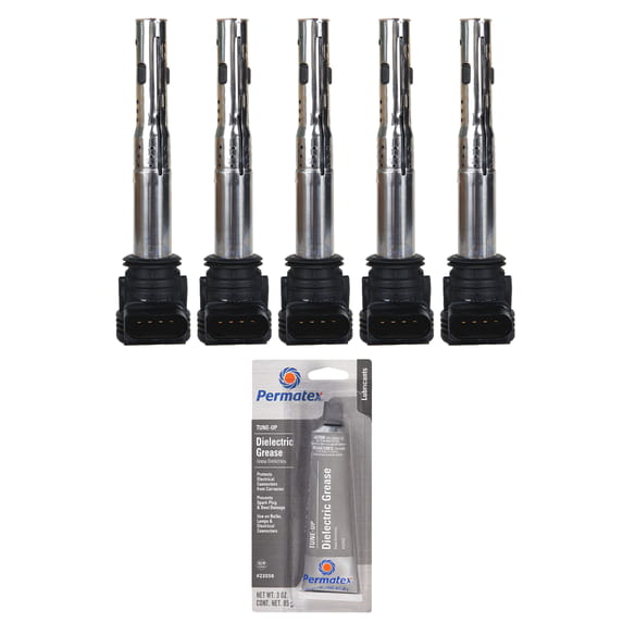 Set of 5 Ignition Coils and Permatex 22058 Dielectric Tune-Up Grease Compatible with 2008 Volkswagen Touareg 4.2L V8 4163cc -ci Replacement for UF575