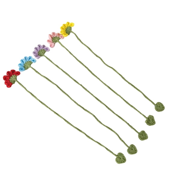 Set of 5 Knitted Floral Bookmarks Crochet Flower Book Page Markers for Book Lover Reader Valentines Christmas Present