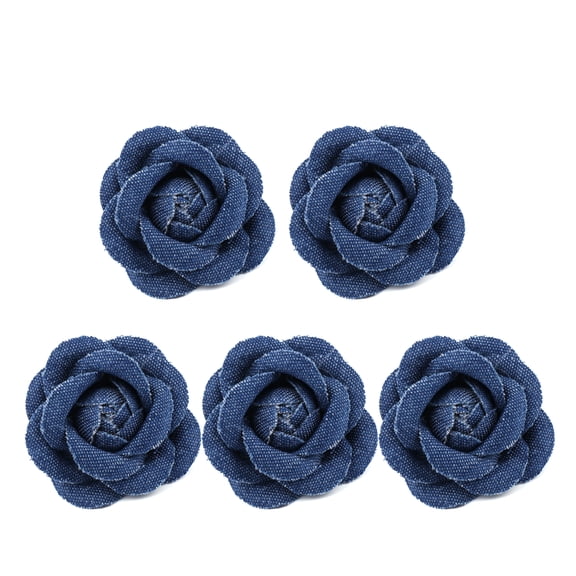 Set of 5 Korean Denim Fabric Flower Embellishment Set for Crafts and Clothes, Hats Accessories