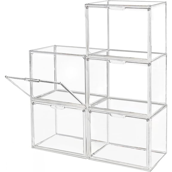 Set of 5 Large Clear Stackable Plastic Storage Bins with Magnetic Lids, Dustproof Display and Protection Cases for Collectibles and Shoes