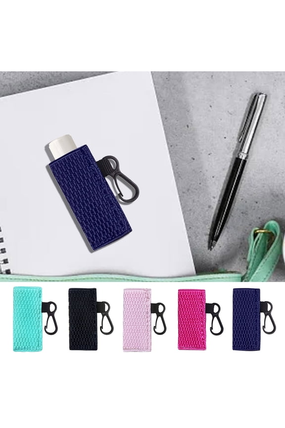 Set of 5 Lip Balm Sleeves Holder,Clip on Keychain Holder Pouch Tight-Knit Elastic Lipstick Key Chain Holder