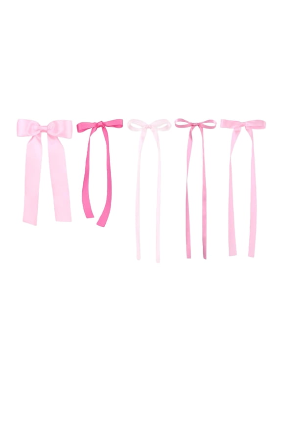 Set of 5 Long Ribbon Hair Bows with Streamers Classic Bowknot Design for Girls and Women Accessories