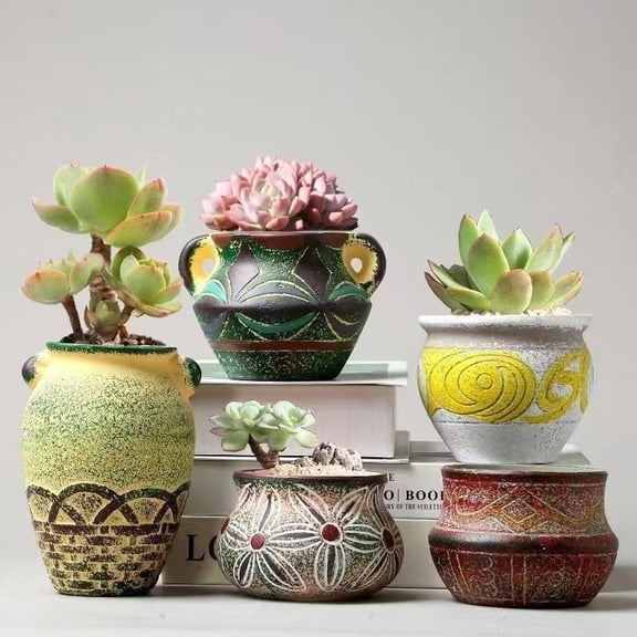 Five-piece ceramic flower pot set, succulent plant pot set, various shapes of flower pots