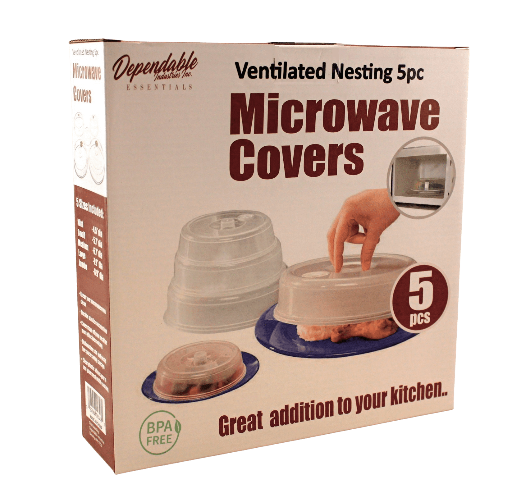 Set of 5 Microwave Plate Covers with Adjustable Steam Vents Microwave Splatter Covers - Mixed Sizes for Large & Small Food Plates Bowls