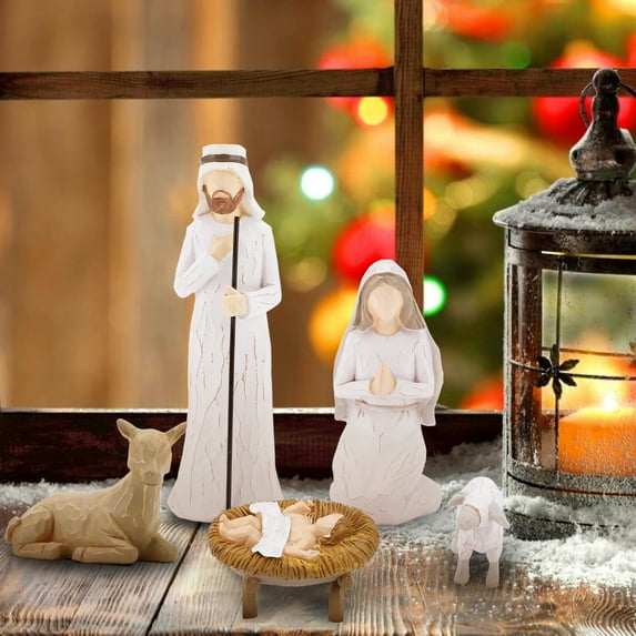 Set of 5 Nativity Scene Figurines Sculpted Hand Painted Nativity Figure First Christmas Story Decoration Christmas Manger Scene