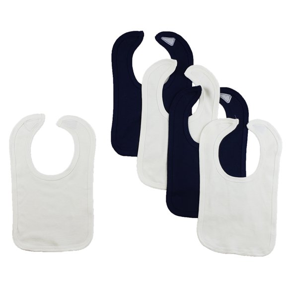 Set of 5 Navy Blue and White Assorted Cotton Baby Drool Bibs, 8"