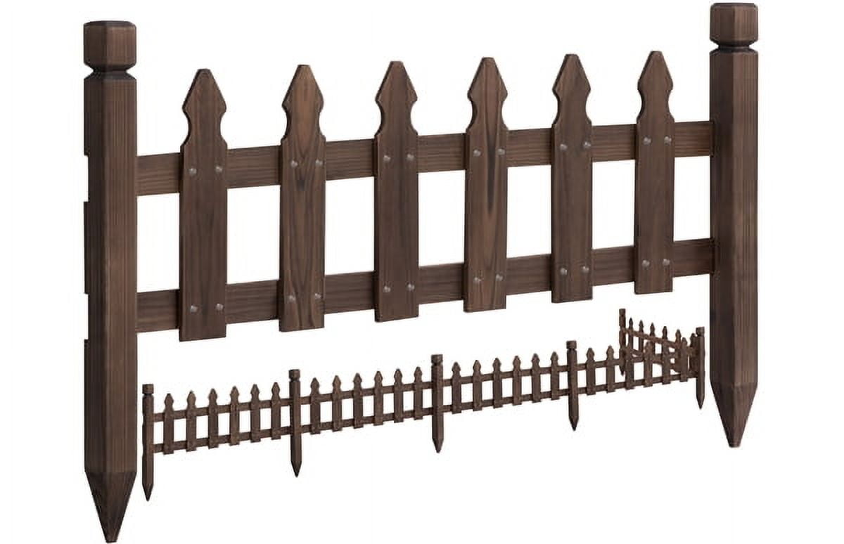Set of 5 Outdoor Wood Garden Fence Garden Yard Border, Natural Wood
