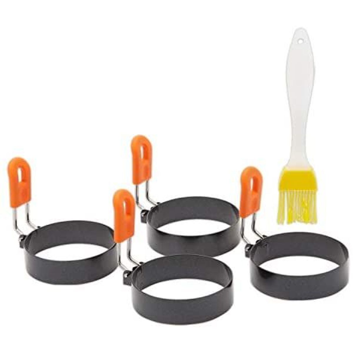 Set of 5 Pack Egg Mold Rings with Oil Brush for Frying Eggs & Griddle Cooking, 3"