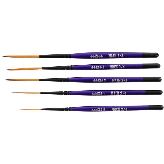 Set of (5) Series 44434 The Virus Scrolling Script Pinstriping Brushes Sizes 0-6 with 3/4 Handle and Specially Blended Golden Taklon