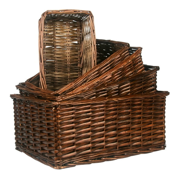 Set of 5 Size Handmade Wicker Storage Baskets, Water Hyacinth Woven Bins for Shelves Home Decorative (Brown)