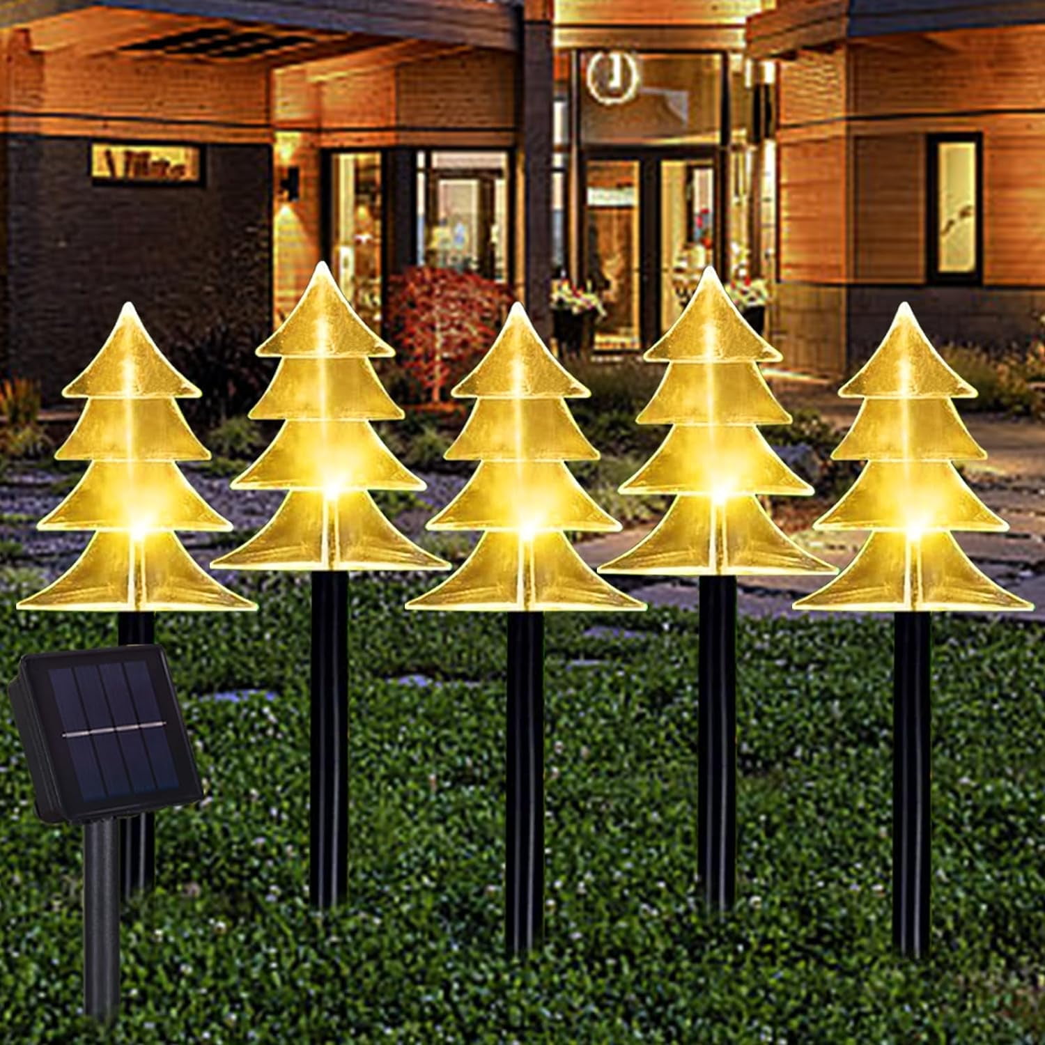 Set of 5 Solar Landscape Path Lights Christmas Tree Pathway Lights