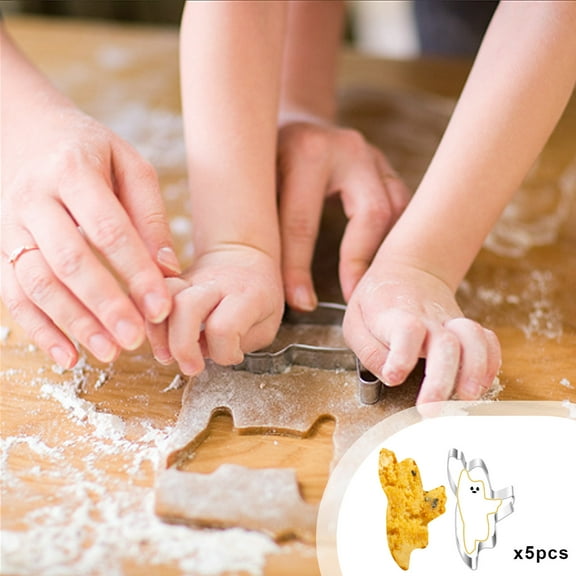 Set of 5 Stainless Steel Halloween Cookie Cutters, Ghost Pumpkin Bat Shapes, Food Grade Baking DIY Tool Various Sizes Kitchen Craft