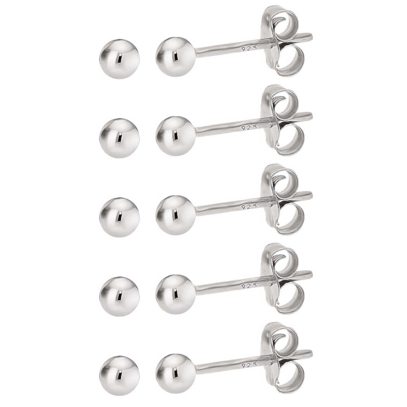 KEZEF Set of 5 Sterling Silver 2mm Ball Earrings