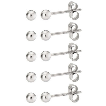 Set of 5 Sterling Silver 2mm Ball Earrings