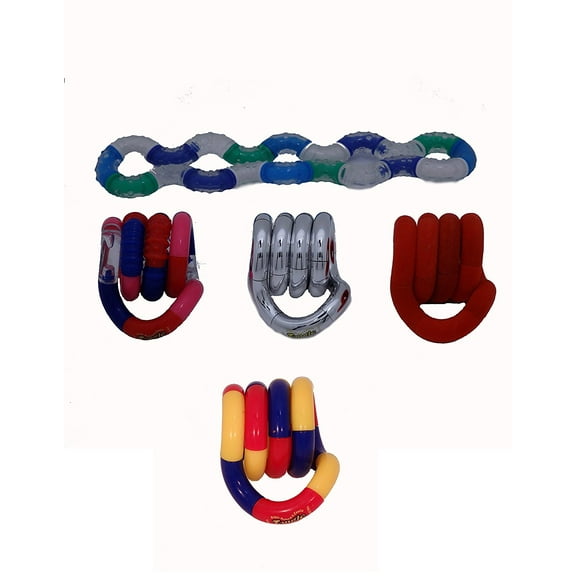 Set of 5 Tangle Fidget Toys: Original Metallic Textured Relax and Fuzzy by Tangle Toys
