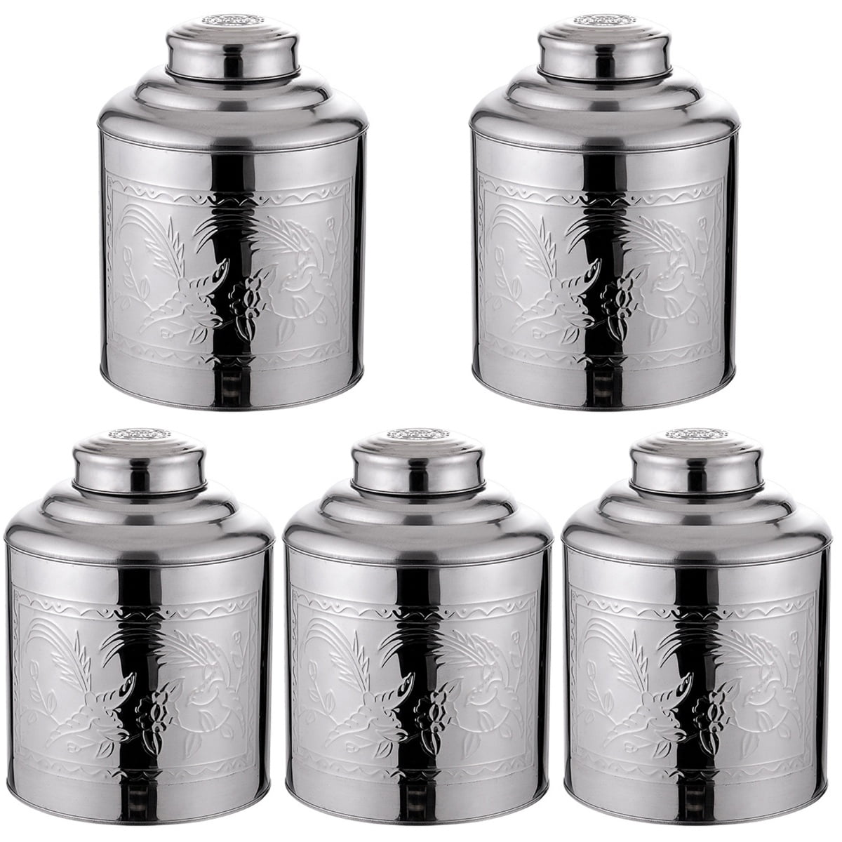 Set of 5 Tea Bag Airtight Canister Sugar Coffee Containers Storage Canisters Sealed Sealing Jar
