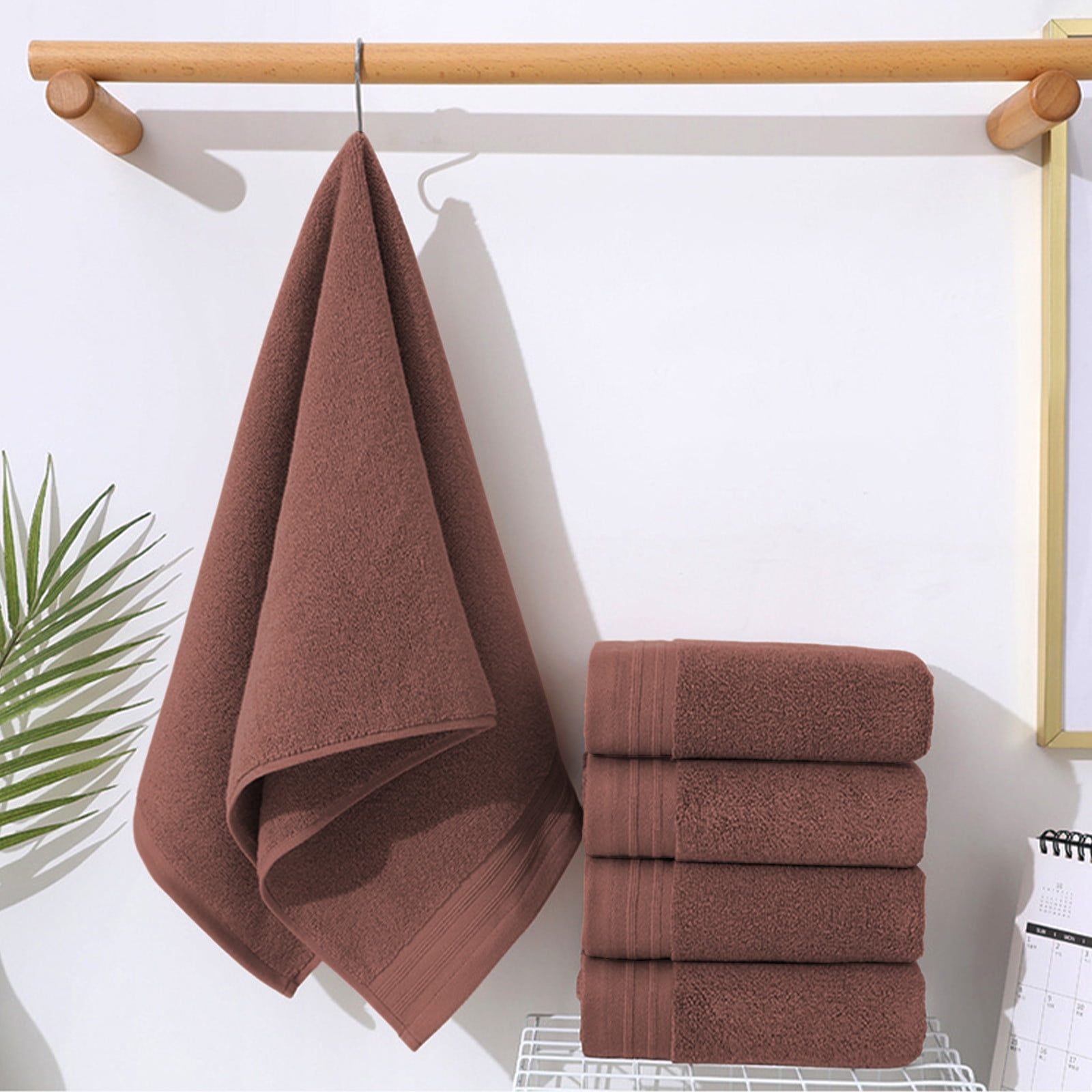 Set of 5 Thickened Face Towel Cotton Towel Washcloths Soft Facial Cloths 28” x 14” Spa-Like Feel Silky Face Cloth for Skin Cleansing (Brown)