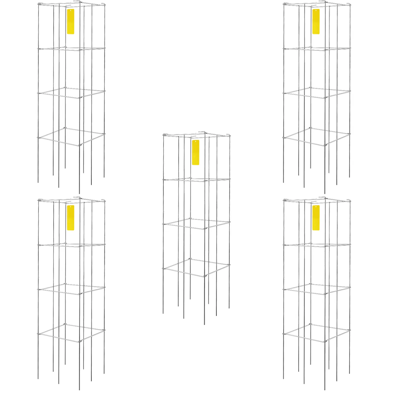 Set of 5 Tomato Cages 11.8x11.8x46.1 Inches,Durable Silver PVC-Coated Steel Support Towers for Climbing Vegetables,Flowers,and Fruits