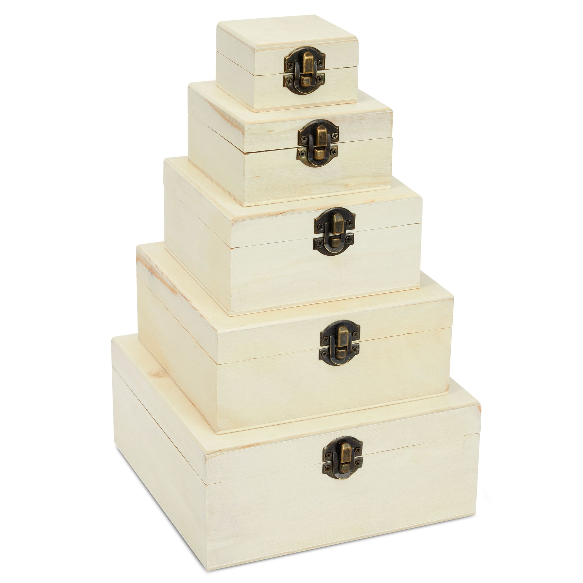 Walmart Unpainted Square Plain Wooden Boxes Set of 5 for Decoration and