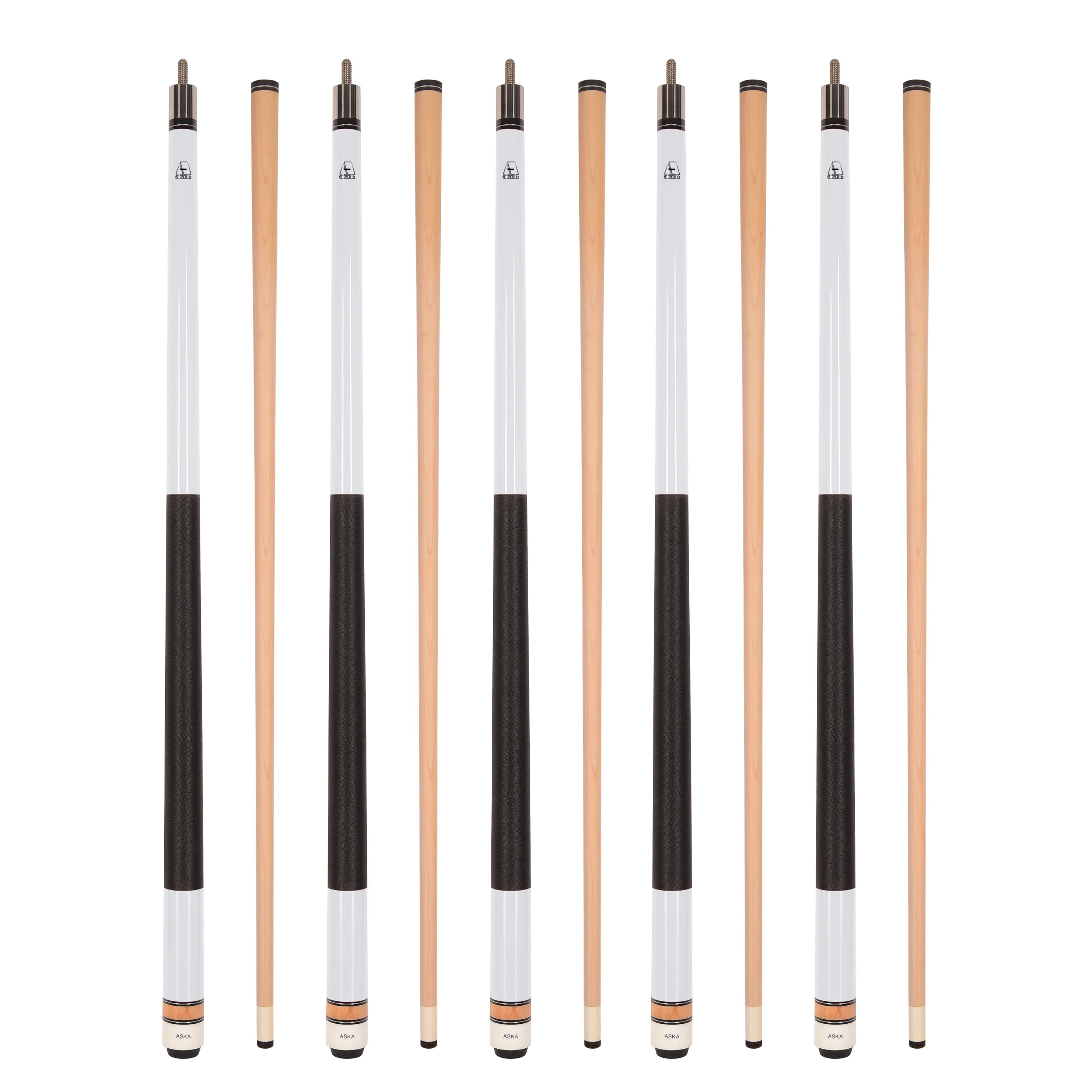 Set of 5 WHITE Aska L2 Billiard Pool Cues, 58 Hard Rock Canadian Maple